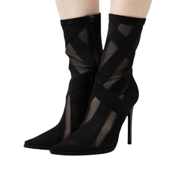 Jeffrey Campbell Black Suede Mesh Stripes Classic Ankle Boots Size 11 - Picture 1 of 13